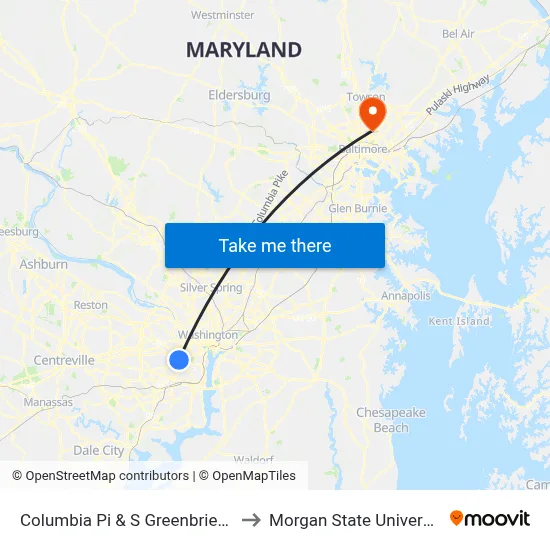 Columbia Pi & S Greenbrier St to Morgan State University map