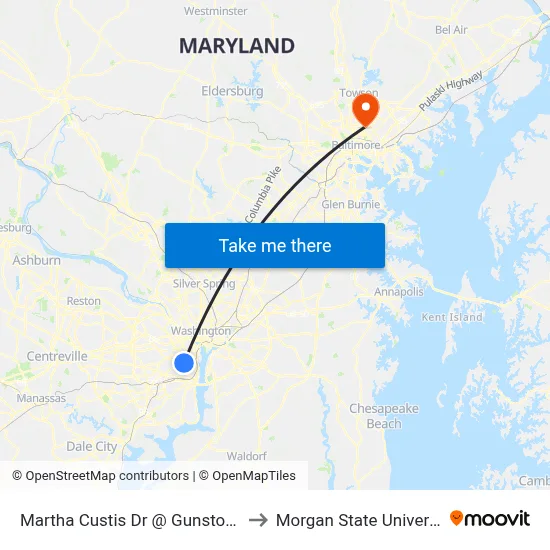 Martha Custis Dr @ Gunston Rd to Morgan State University map