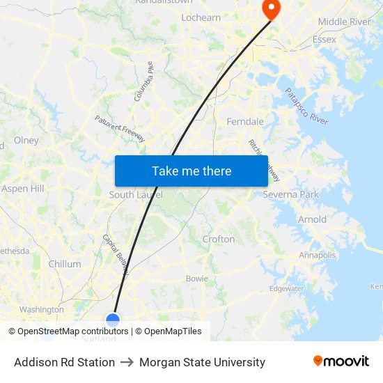 Addison Rd Station to Morgan State University map