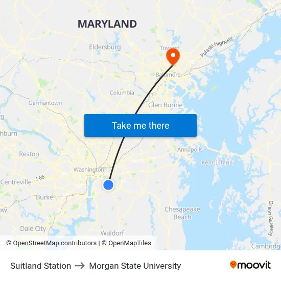 Suitland Station to Morgan State University map