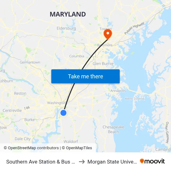 Southern Ave Station & Bus Bay Q to Morgan State University map
