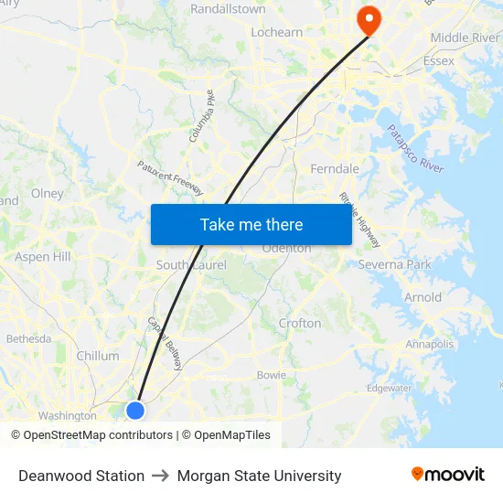 Deanwood Station to Morgan State University map