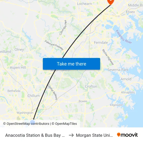 Anacostia Station & Bus Bay A, B, C, D to Morgan State University map