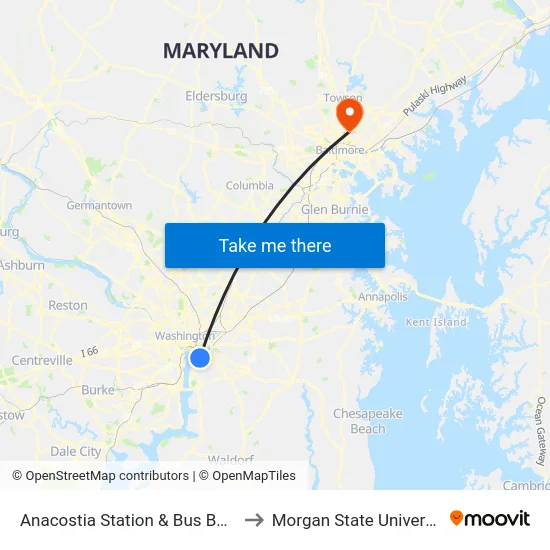 Anacostia Station & Bus Bay G to Morgan State University map