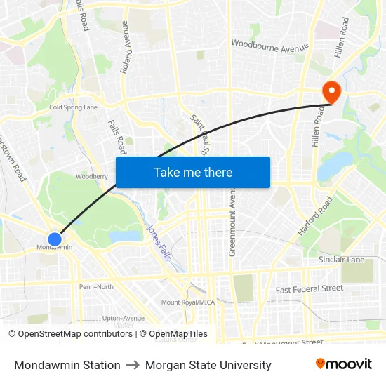 Mondawmin Station to Morgan State University map