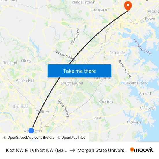 K St NW & 19th St NW (Main) to Morgan State University map