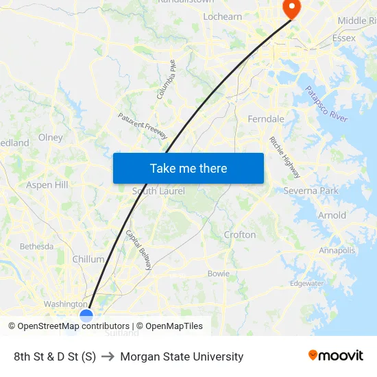 8th St & D St (S) to Morgan State University map