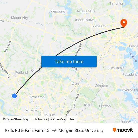 Falls Rd & Falls Farm Dr to Morgan State University map