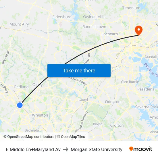 E Middle Ln+Maryland Av to Morgan State University map