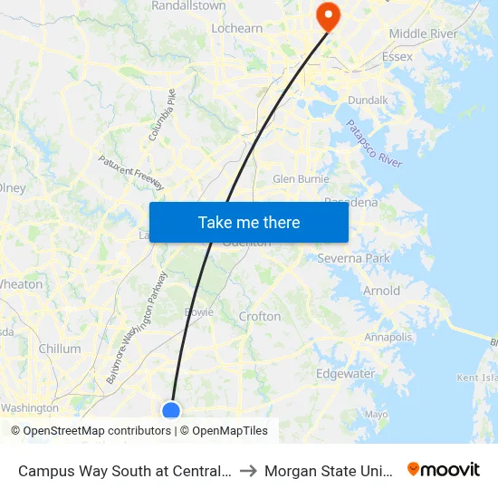 Campus Way South at Central Avenue to Morgan State University map