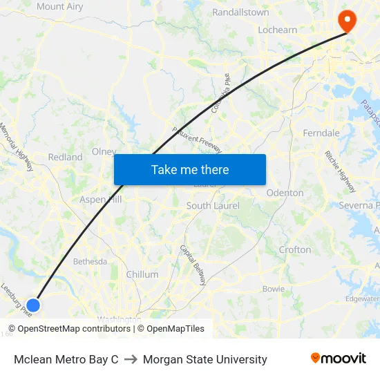 Mclean Metro Bay C to Morgan State University map