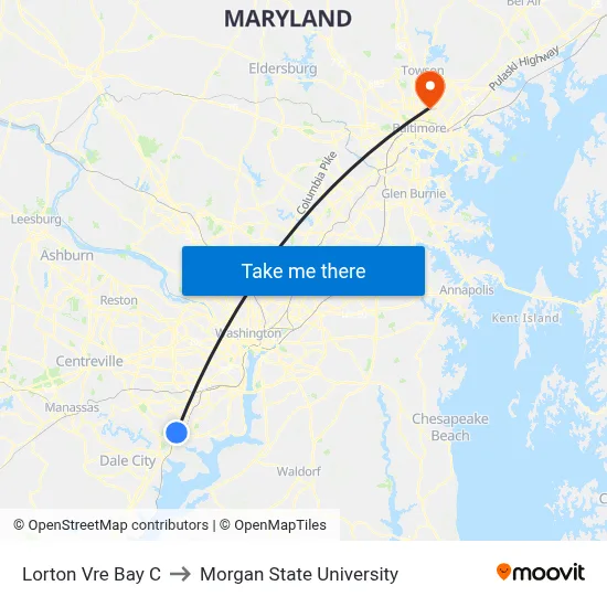 Lorton Vre Bay C to Morgan State University map