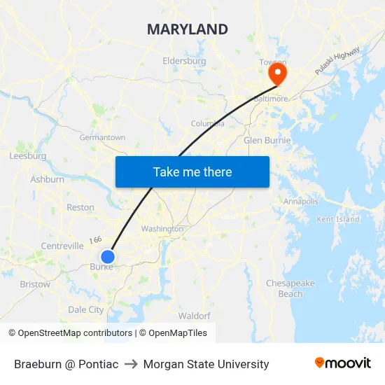 Braeburn @ Pontiac to Morgan State University map