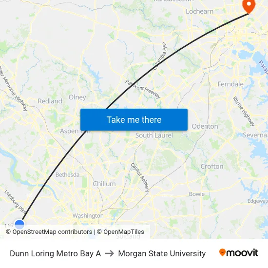 Dunn Loring Metro Bay A to Morgan State University map