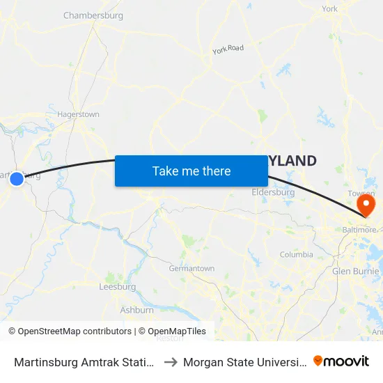 Martinsburg Amtrak Station to Morgan State University map