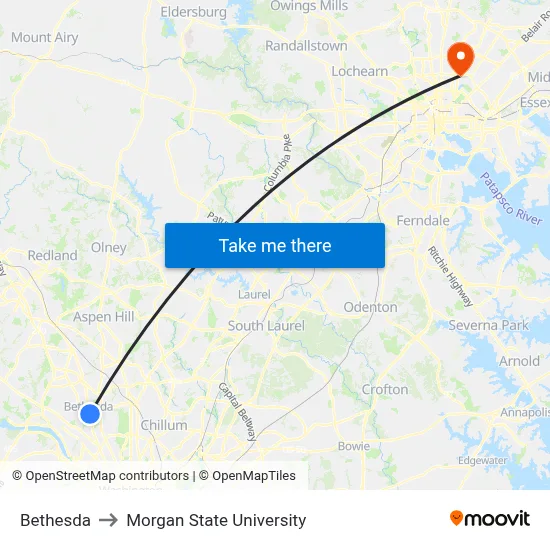 Bethesda to Morgan State University map