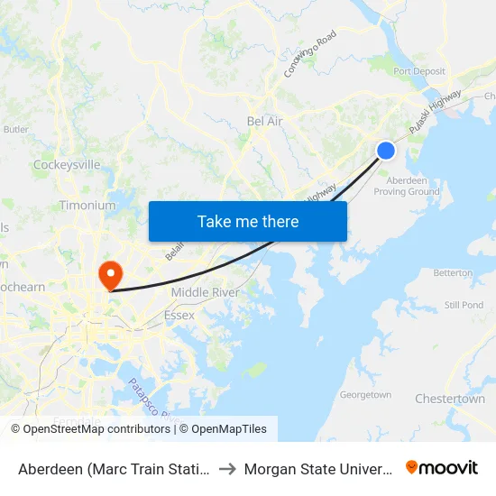 Aberdeen (Marc Train Station) to Morgan State University map