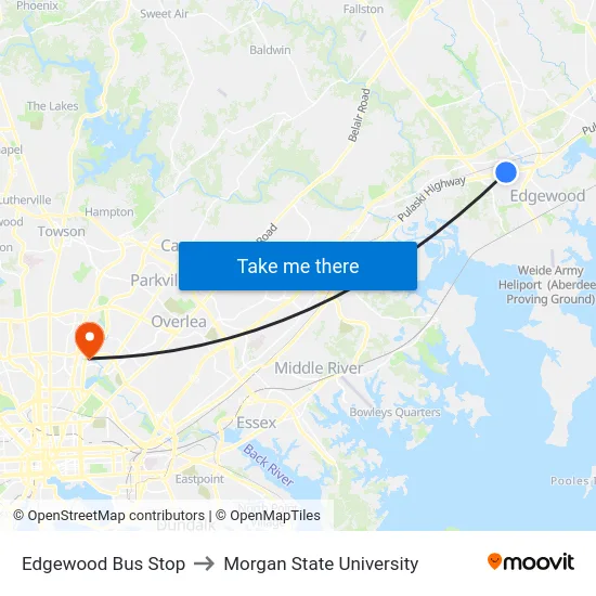 Edgewood Bus Stop to Morgan State University map