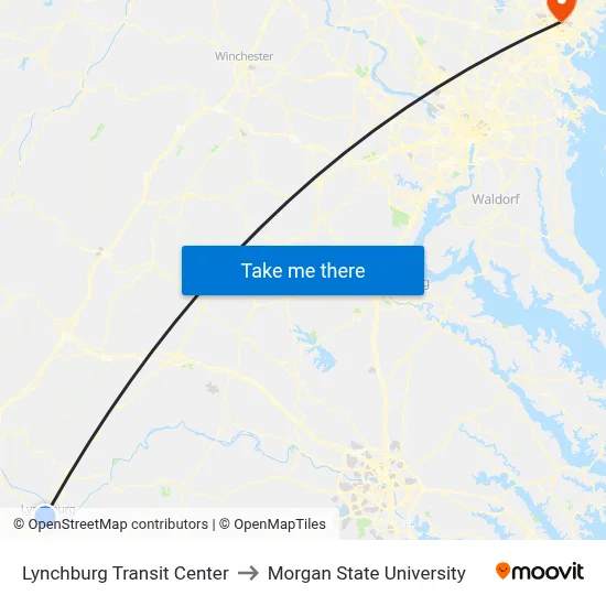 Lynchburg Transit Center to Morgan State University map