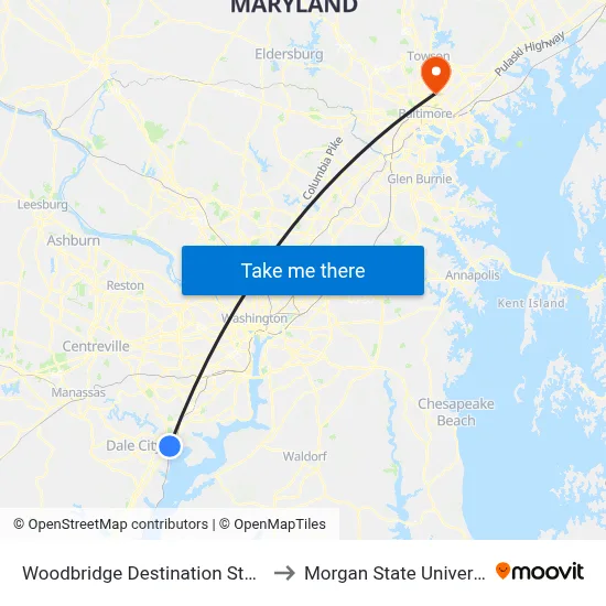 Woodbridge Destination Station to Morgan State University map