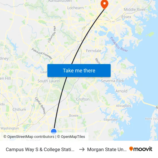 Campus Way S & College Station Dr (Pgcc) to Morgan State University map