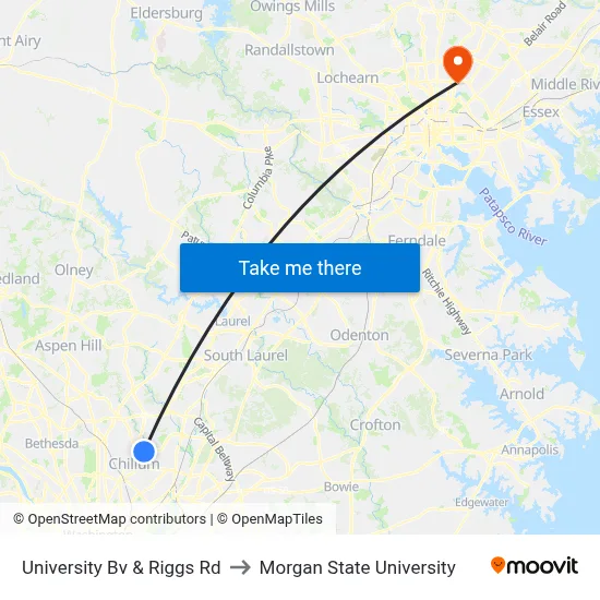 University Bv & Riggs Rd to Morgan State University map