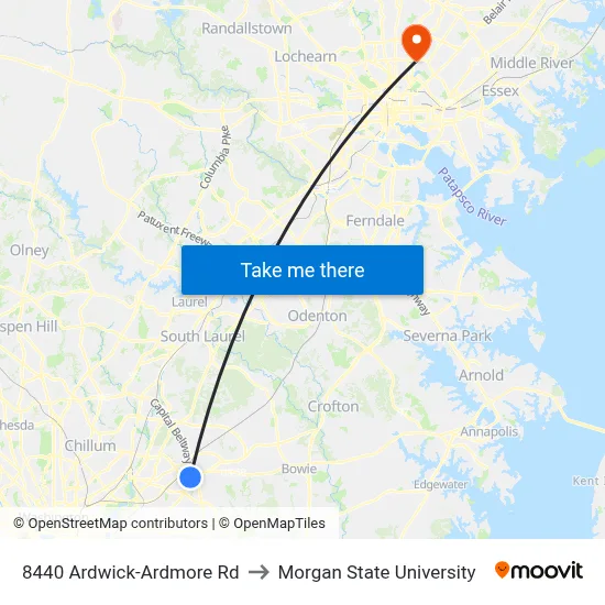 8440 Ardwick-Ardmore Rd to Morgan State University map