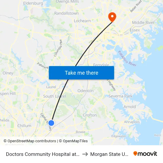 Doctors Community Hospital at Bus Shelter to Morgan State University map