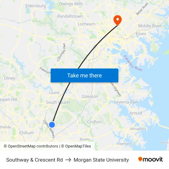 Southway & Crescent Rd to Morgan State University map