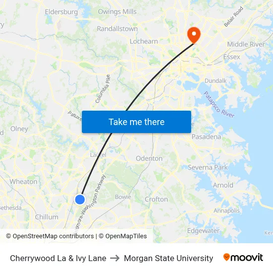 Cherrywood La & Ivy Lane to Morgan State University map