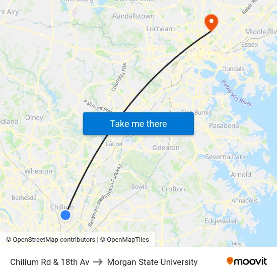 Chillum Rd & 18th Av to Morgan State University map