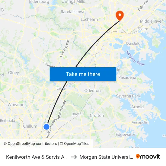 Kenilworth Ave & Sarvis Ave to Morgan State University map