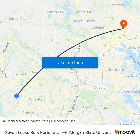 Seven Locks Rd & Fortune Terr to Morgan State University map