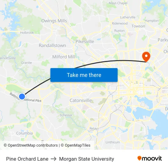 Pine Orchard Lane to Morgan State University map