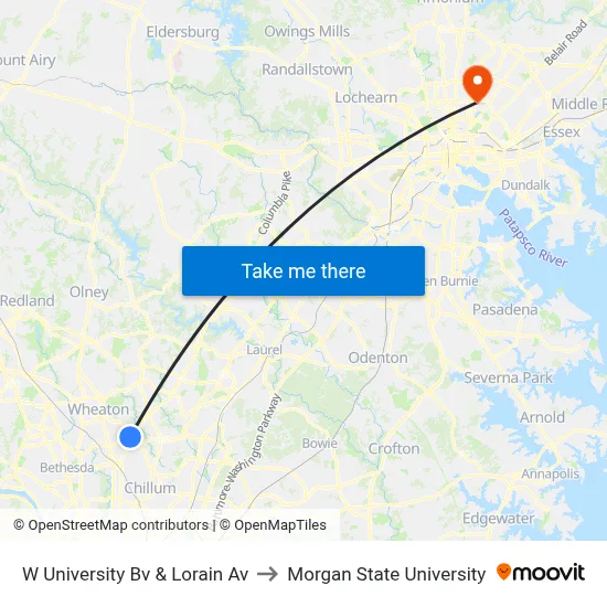 W University Bv & Lorain Av to Morgan State University map