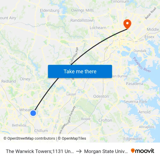 The Warwick Towers;1131 University to Morgan State University map