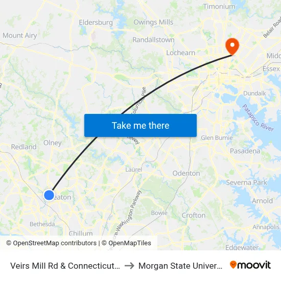 Veirs Mill Rd & Connecticut Av to Morgan State University map