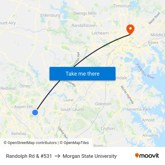 Randolph Rd & #531 to Morgan State University map