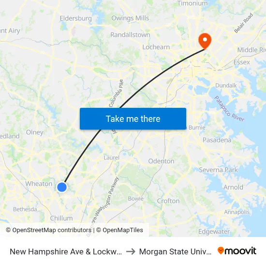 New Hampshire Ave & Lockwood Dr to Morgan State University map