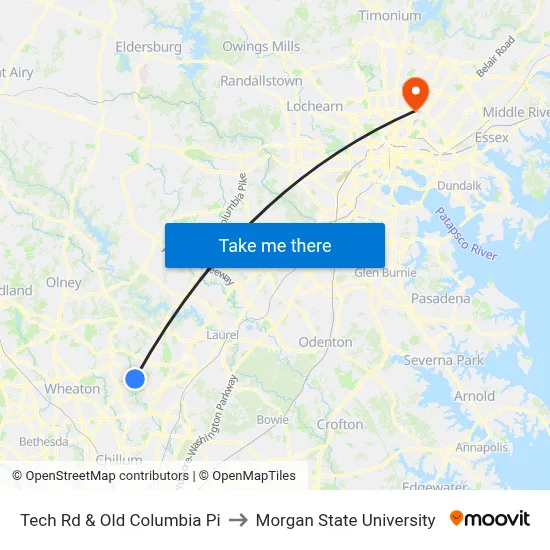 Tech Rd & Old Columbia Pi to Morgan State University map