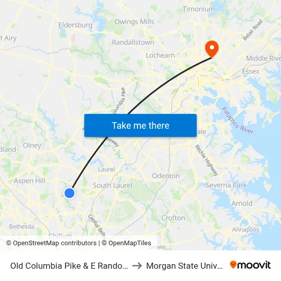 Old Columbia Pike & E Randolph Rd to Morgan State University map