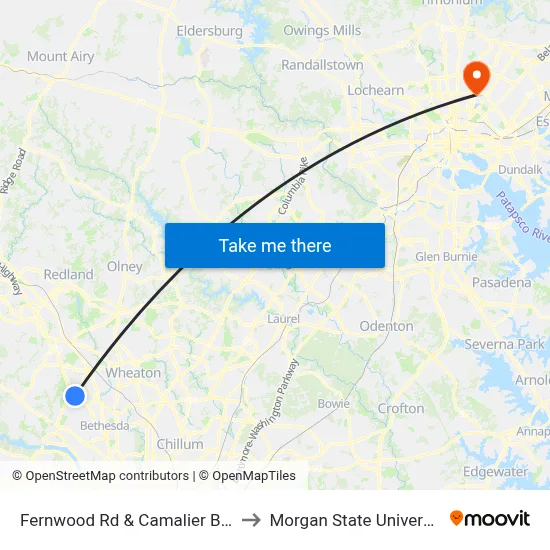 Fernwood Rd & Camalier Bldg to Morgan State University map