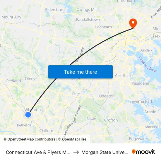 Connecticut Ave & Plyers Mill Rd to Morgan State University map