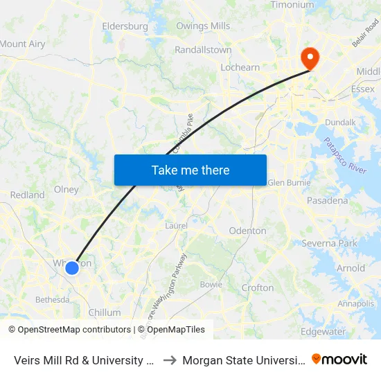 Veirs Mill Rd & University Bv to Morgan State University map