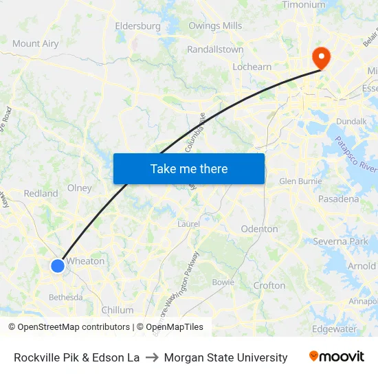Rockville Pik & Edson La to Morgan State University map
