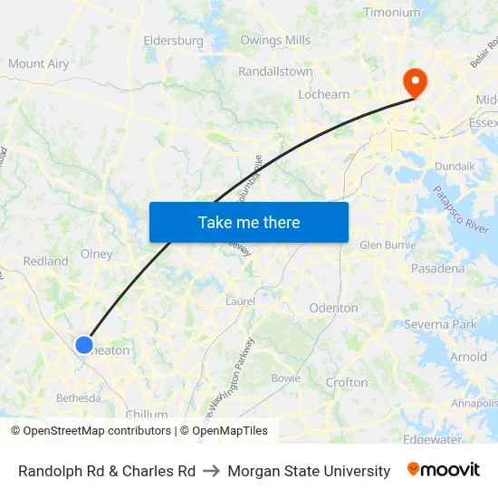 Randolph Rd & Charles Rd to Morgan State University map