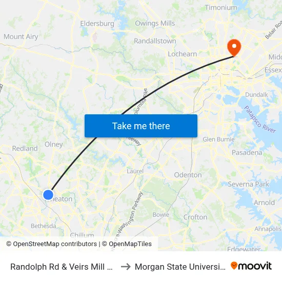 Randolph Rd & Veirs Mill Rd to Morgan State University map