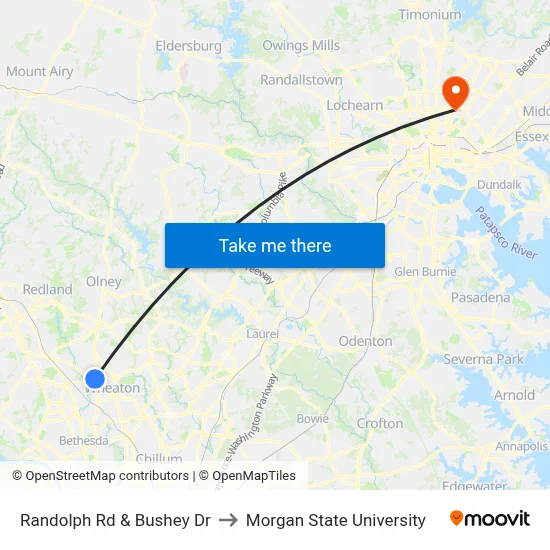 Randolph Rd & Bushey Dr to Morgan State University map