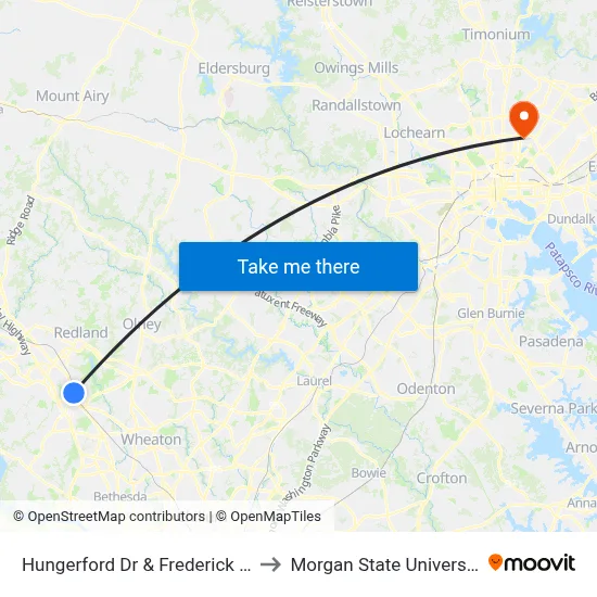 Hungerford Dr & Frederick Av to Morgan State University map