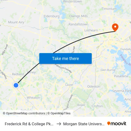 Frederick  Rd & College  Pkwy to Morgan State University map